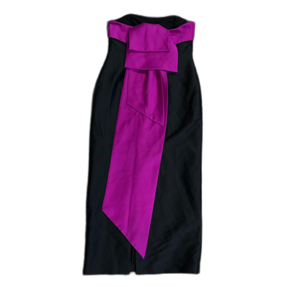 Badgley Mischka Black Strapless Orchid Pink Ribbon Detail Long Column Dress 14 - Picture 4 of 15